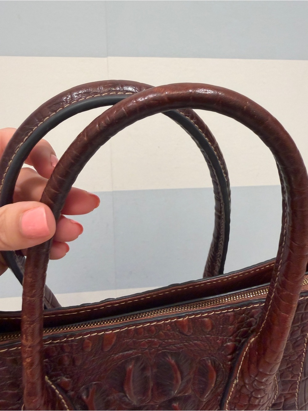 Pijushi Brown Croc-Embossed Leather Tote Bag - Picture 16 of 16